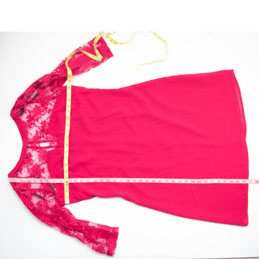 ASOS Little Mistress Dress Lace Quarter Sleeve Shift Mini Bright Pink Size 8 New - Picture 6 of 7
